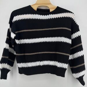 Oversized Striped Knit Sweater Crew Neck Long Sleeve Streetwear Med Pullover